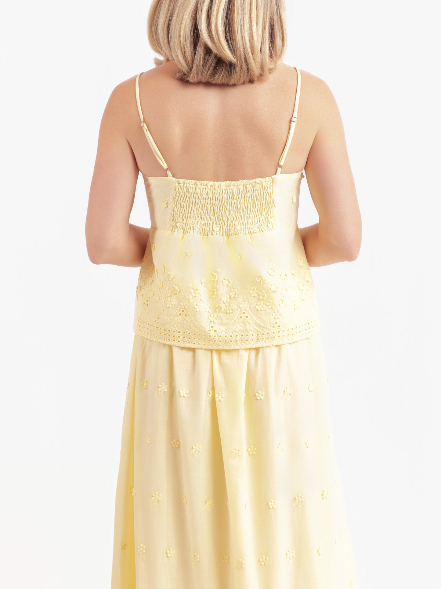 Yellow Beachglass Embroidered Tank in Yellow - back crop view
