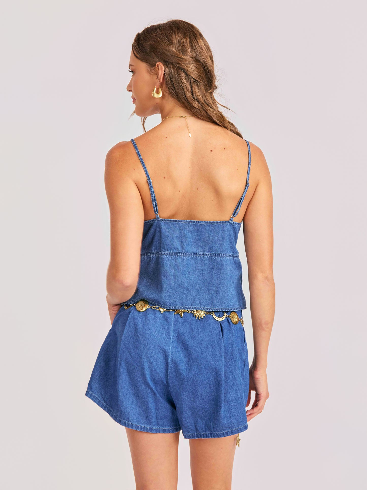Rango Chambray Tank in Dark Chambray - back crop view