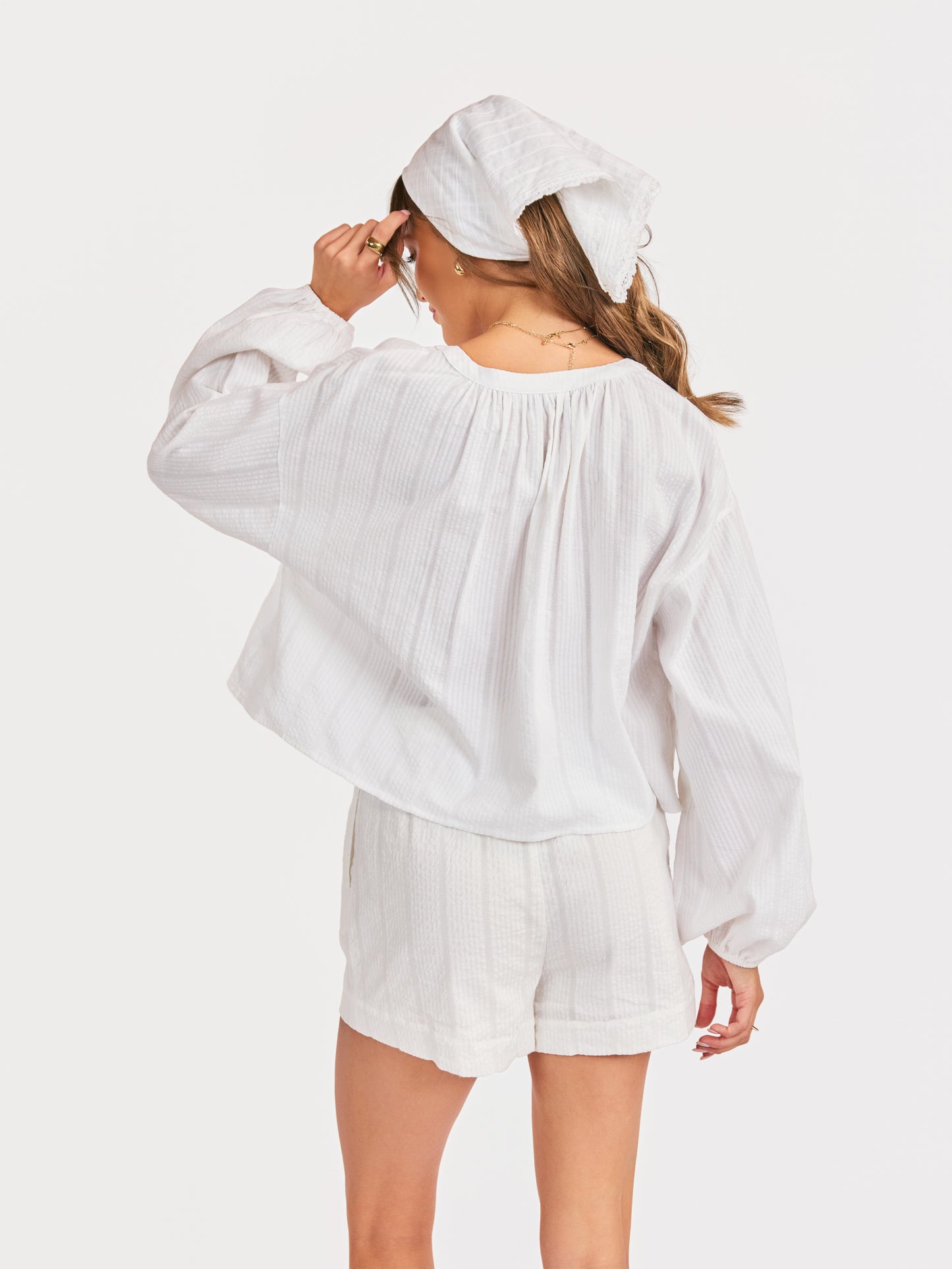 Radiate Volume Blouse in White - back crop view