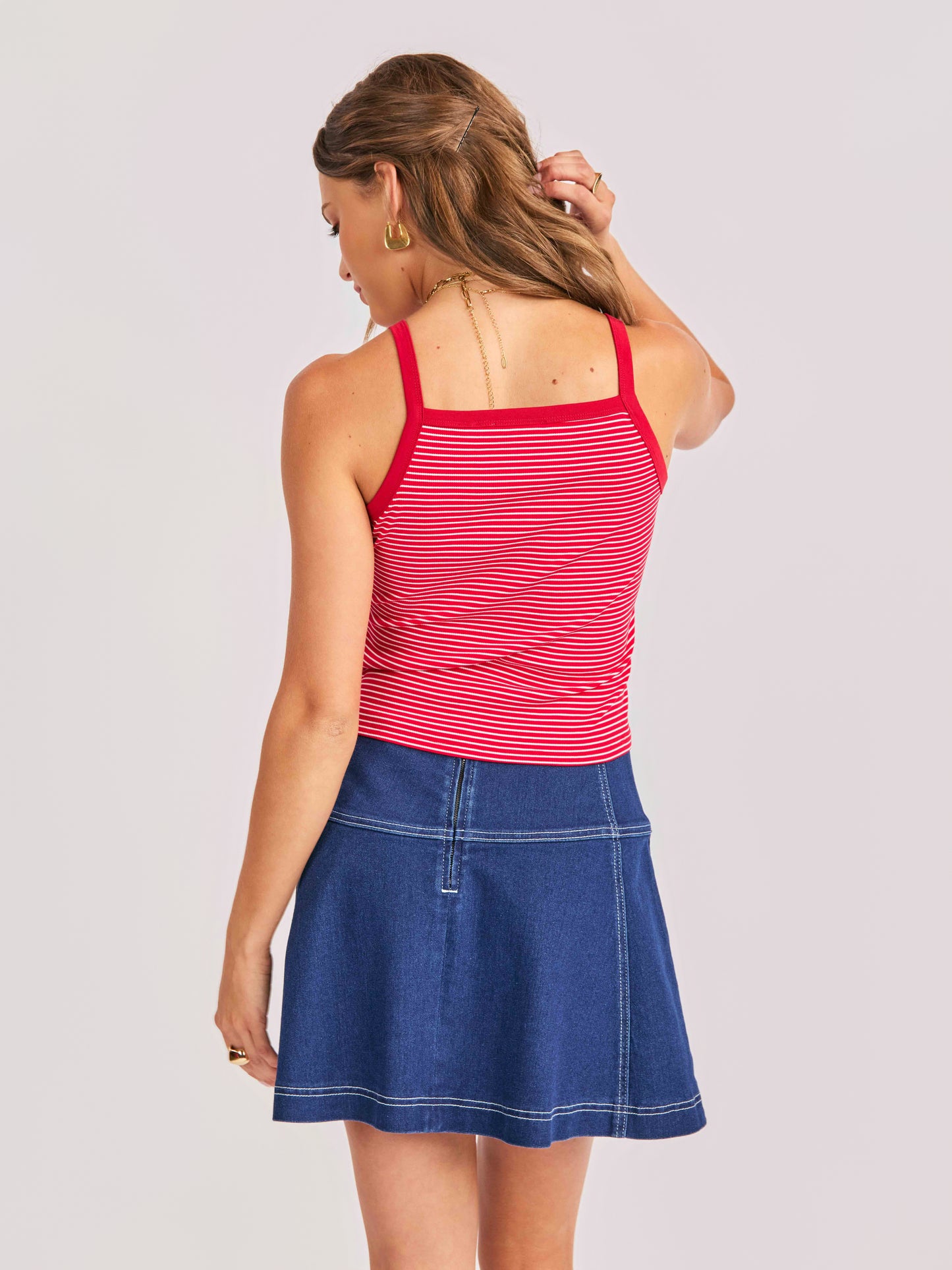 Jukebox Knit Tank in Red White - back crop view