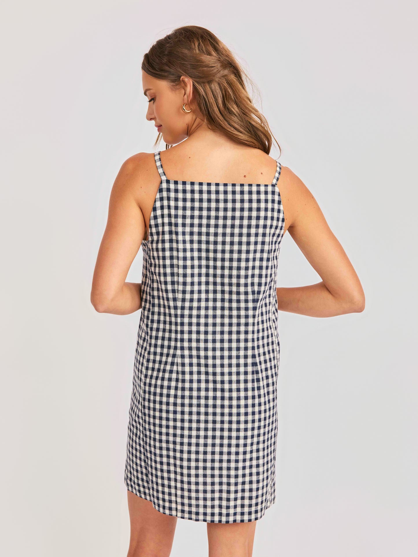 Mustang Gingham Buttoned Mini Dress in Navy - back crop view