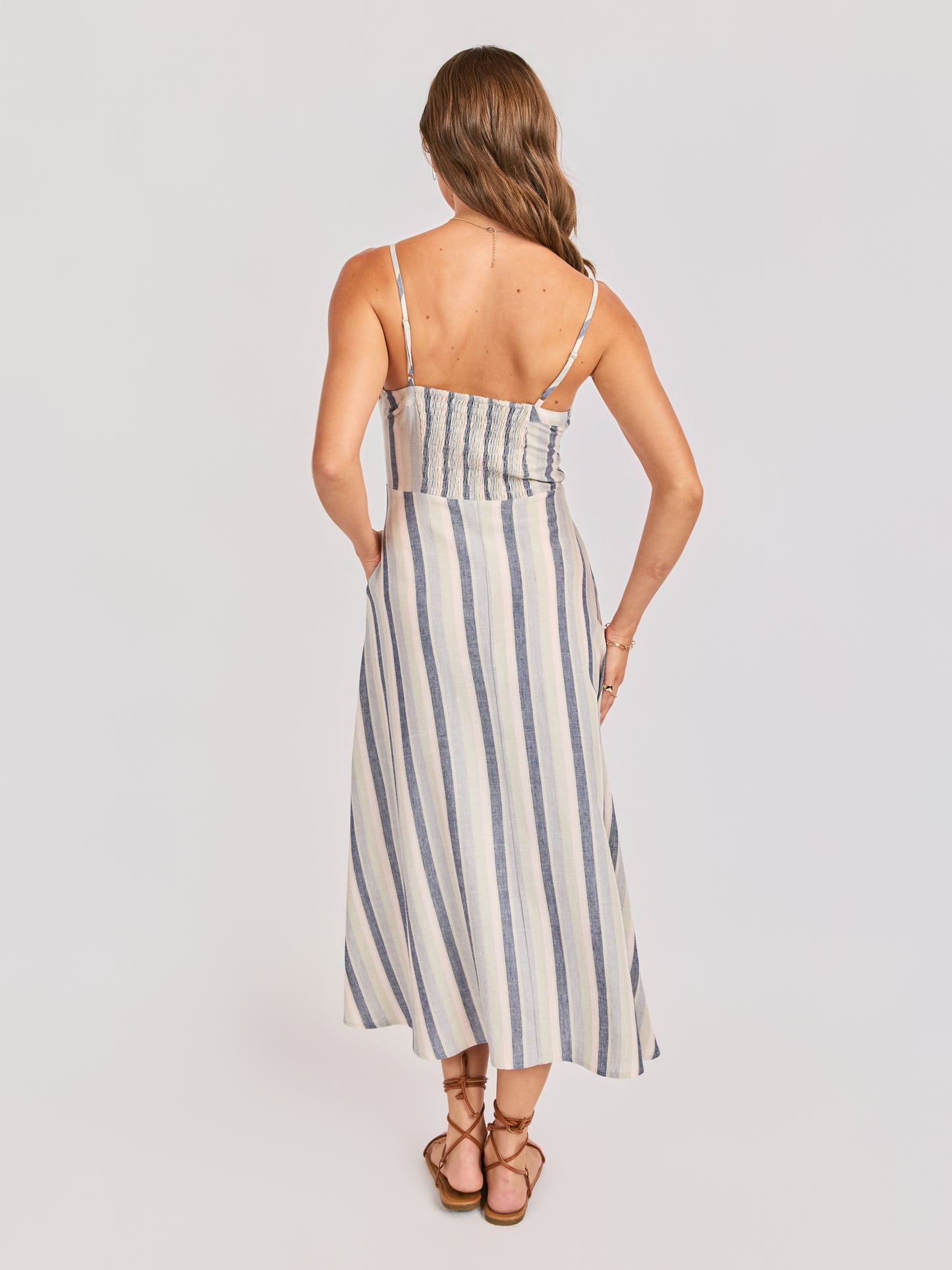 Sweetgrass Stripe Midi Dress in Blue Multi - back crop view
