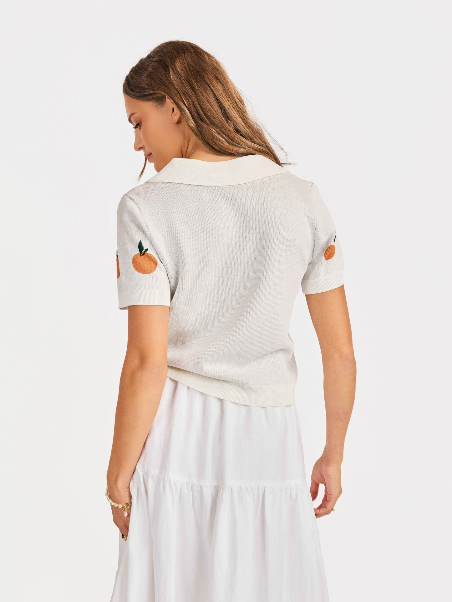 Citron Embroidered Orange Knit Shirt in Ivory Orange - back crop view