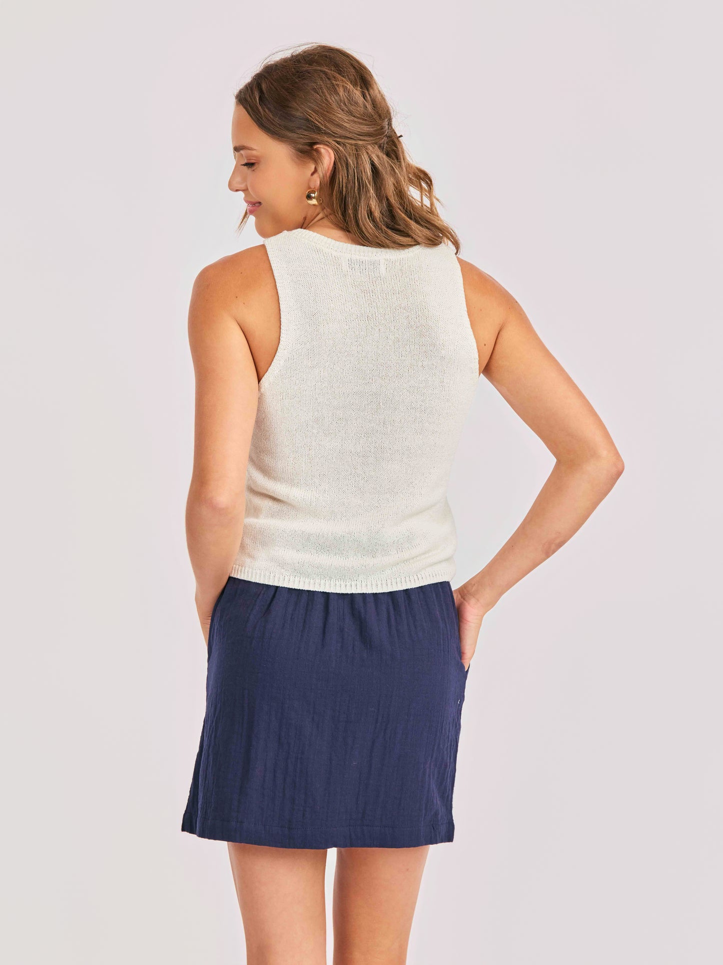 American Spirit Sweater Tank in Ivory - back crop view