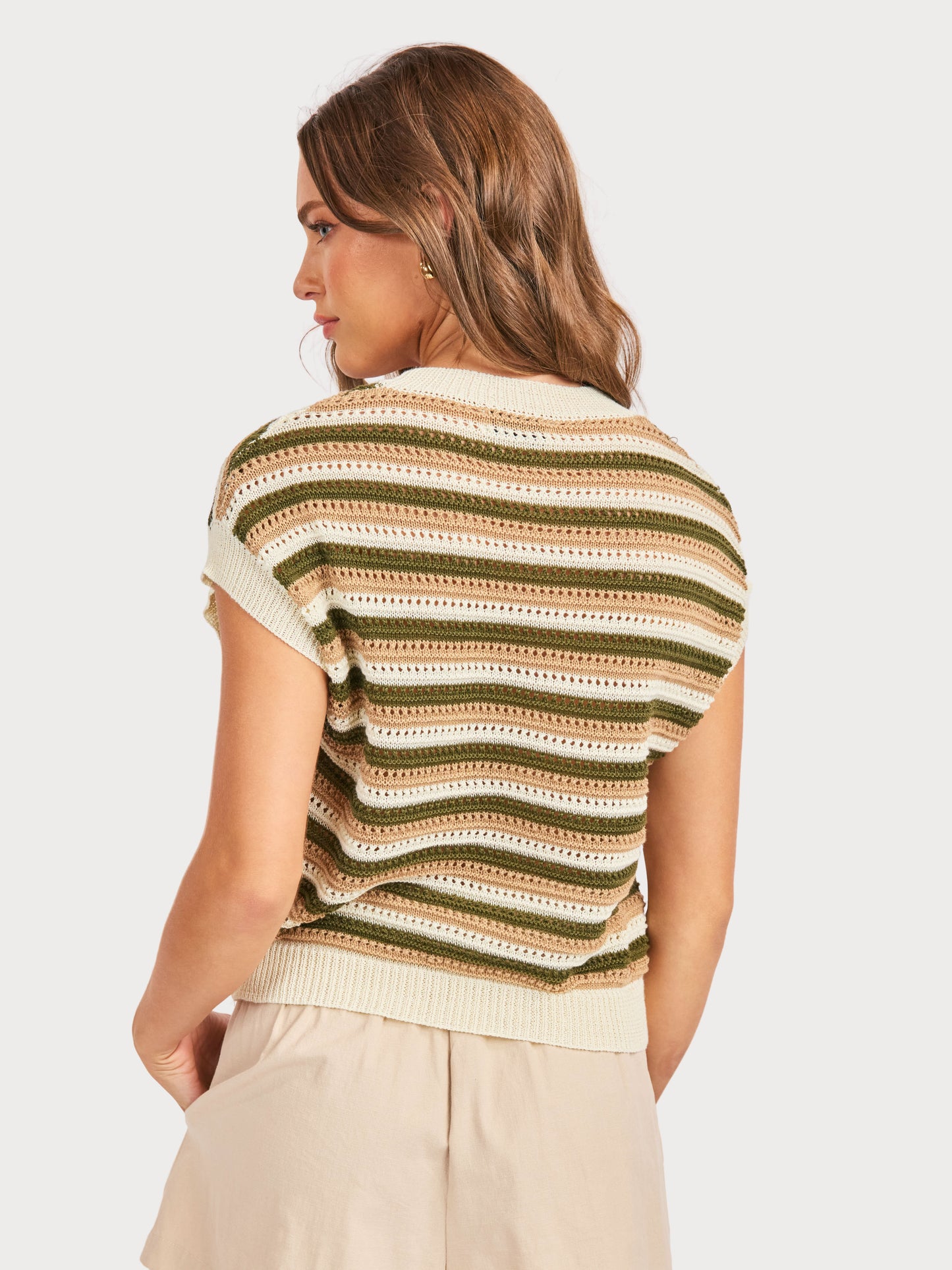 Dover Stripe Sweater in Olive Multi - back crop view