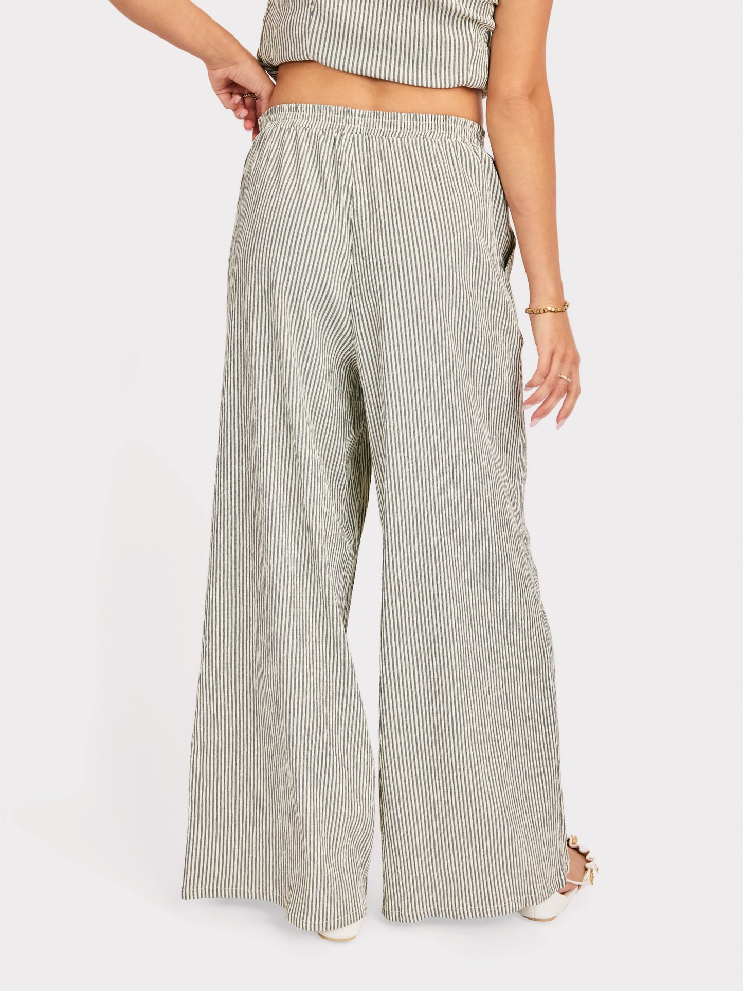 See Me Stripe Pants in Black Cream - back crop view