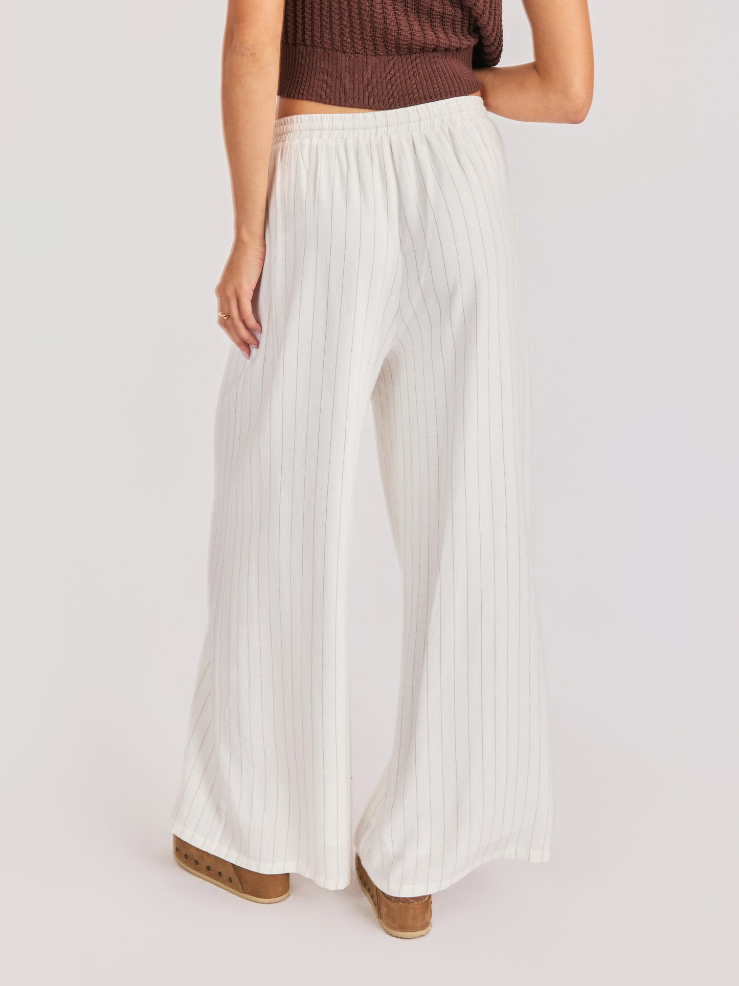 Sugarloaf Stripe Pants in White Brown - back crop view