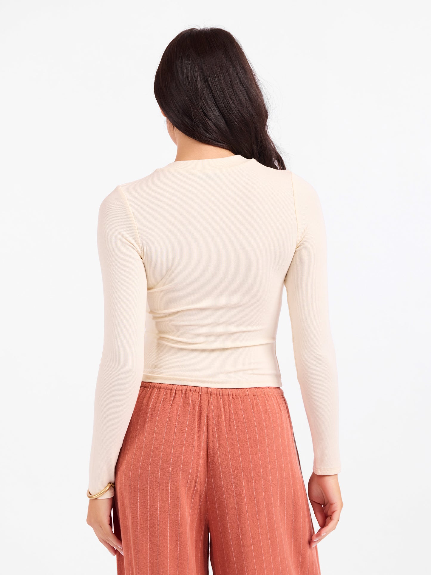 Ronan Crewneck Top in Cream - back crop view