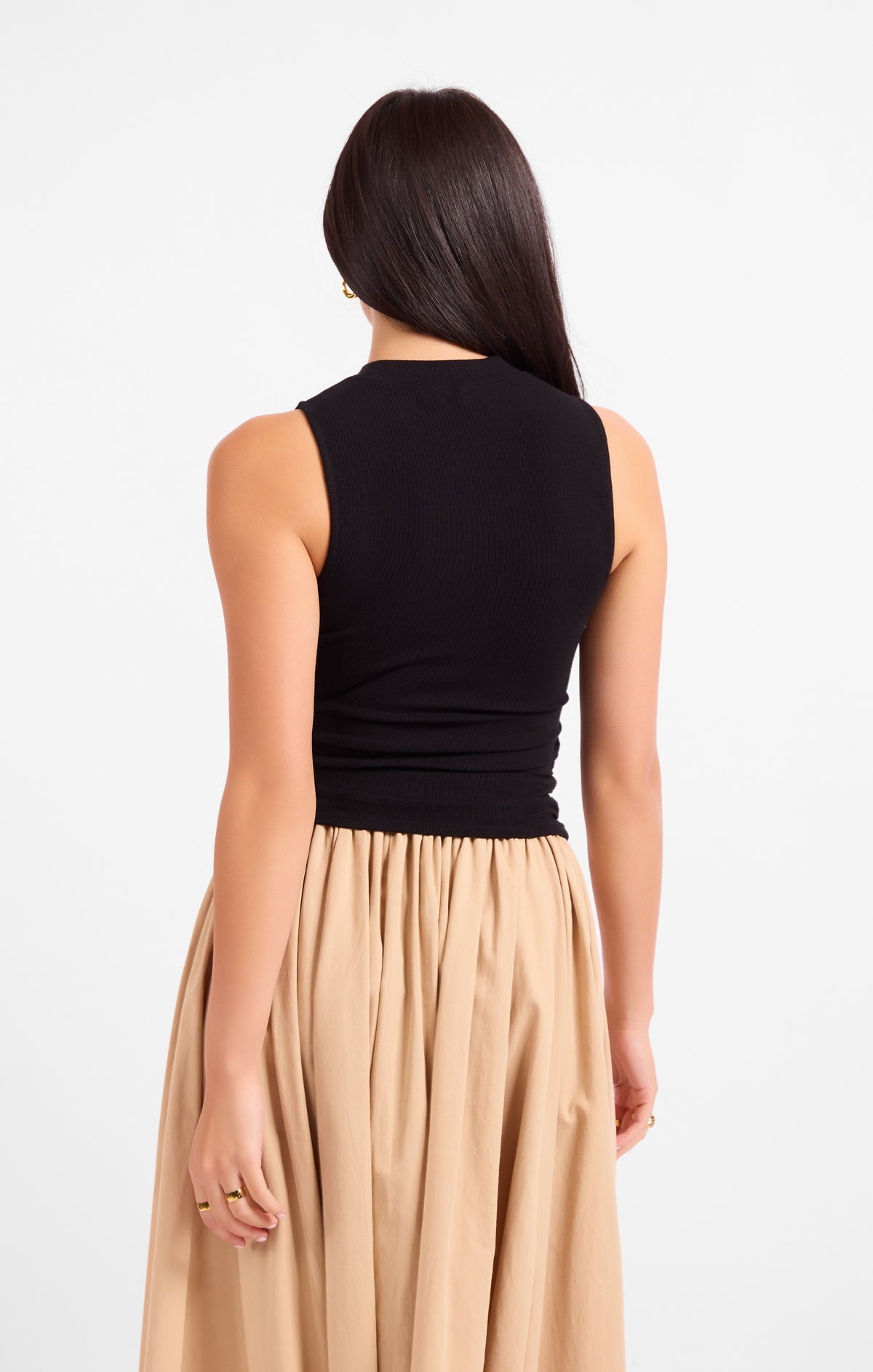 Ronan Mock Neck Ruched Knit Tanks