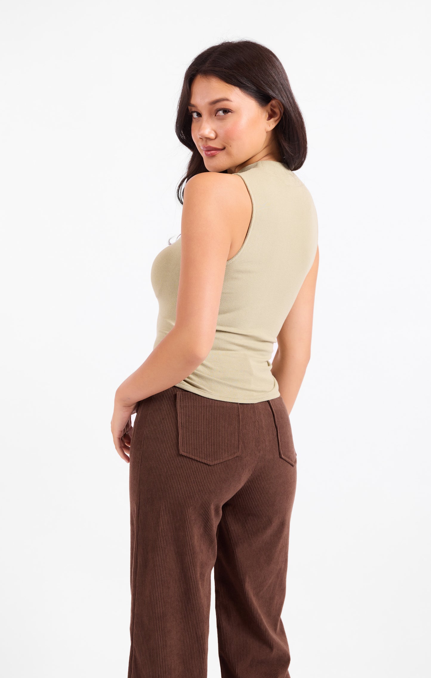Ronan Mock Neck Ruched Knit Tank