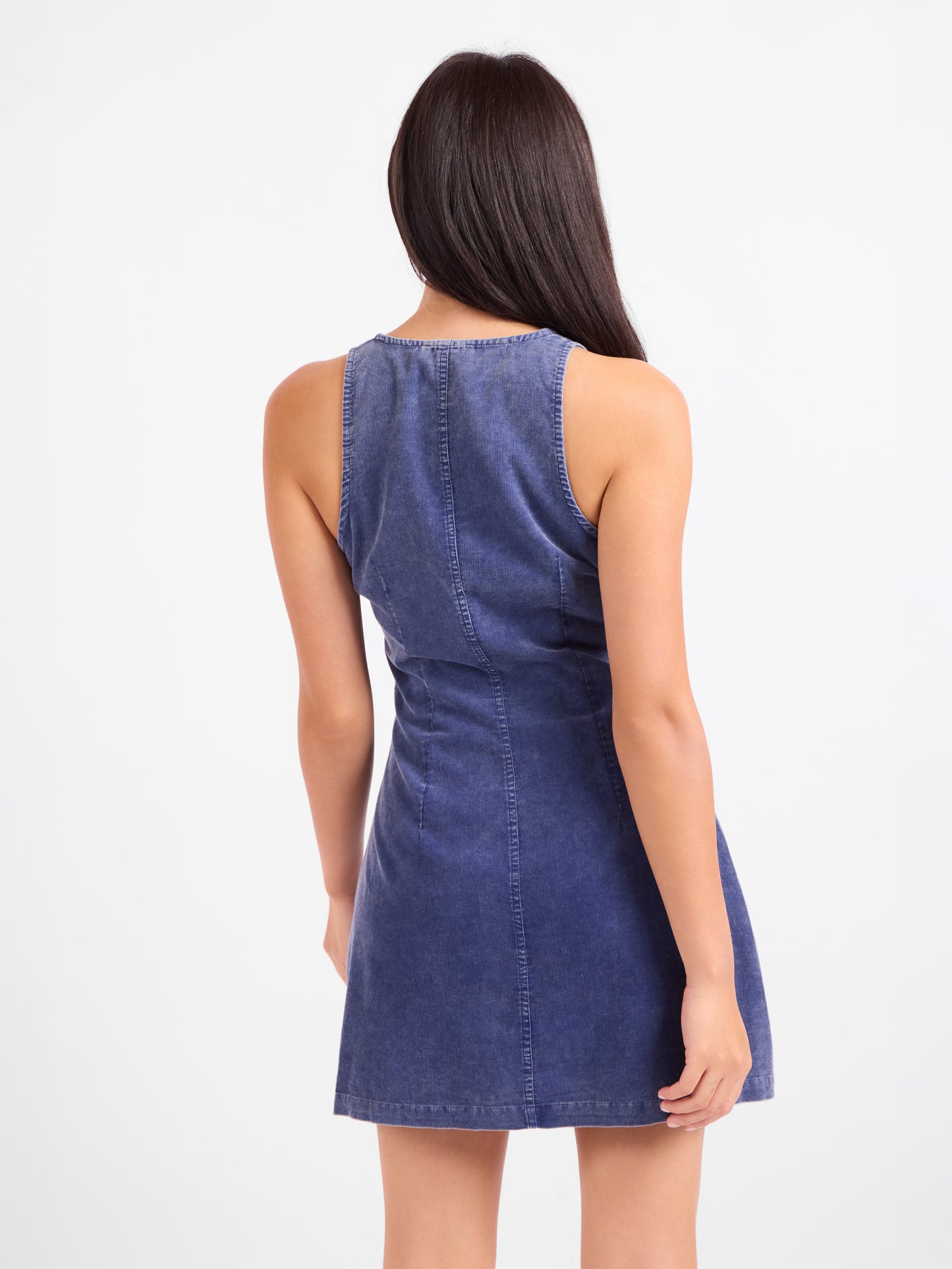 Get Like This Buttoned Mini Dress in Washed Navy - back crop view