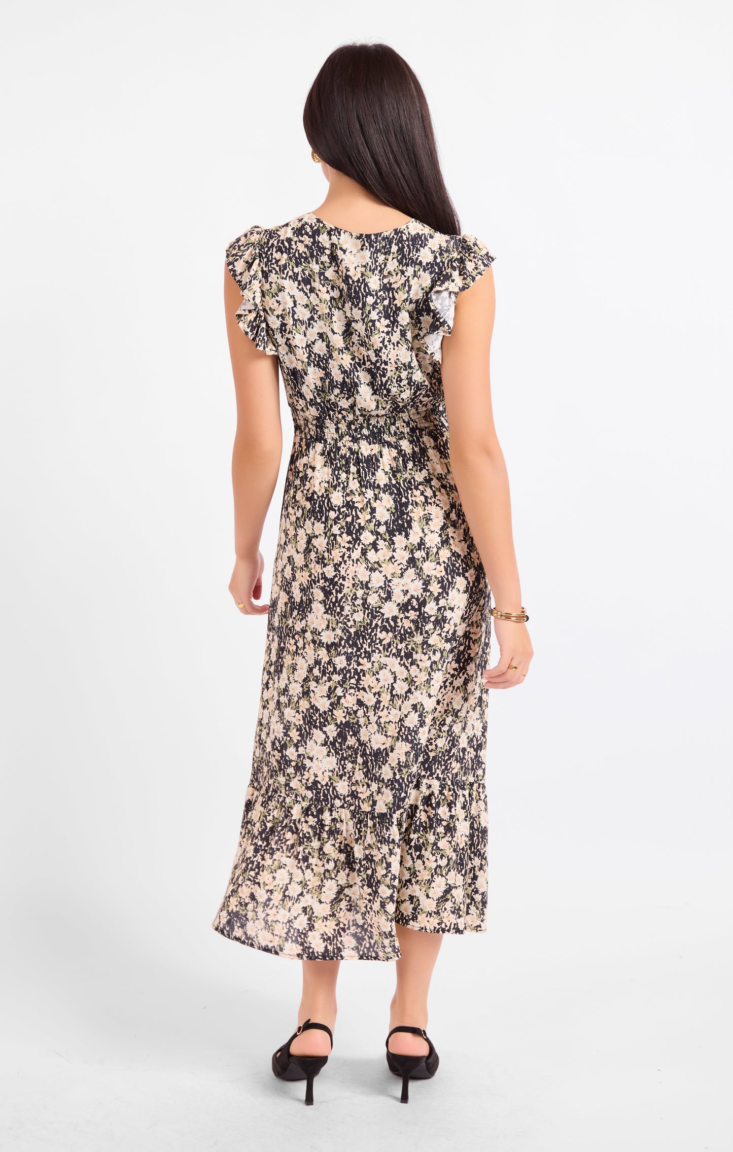 Painted Fields V Neck Midi Dress