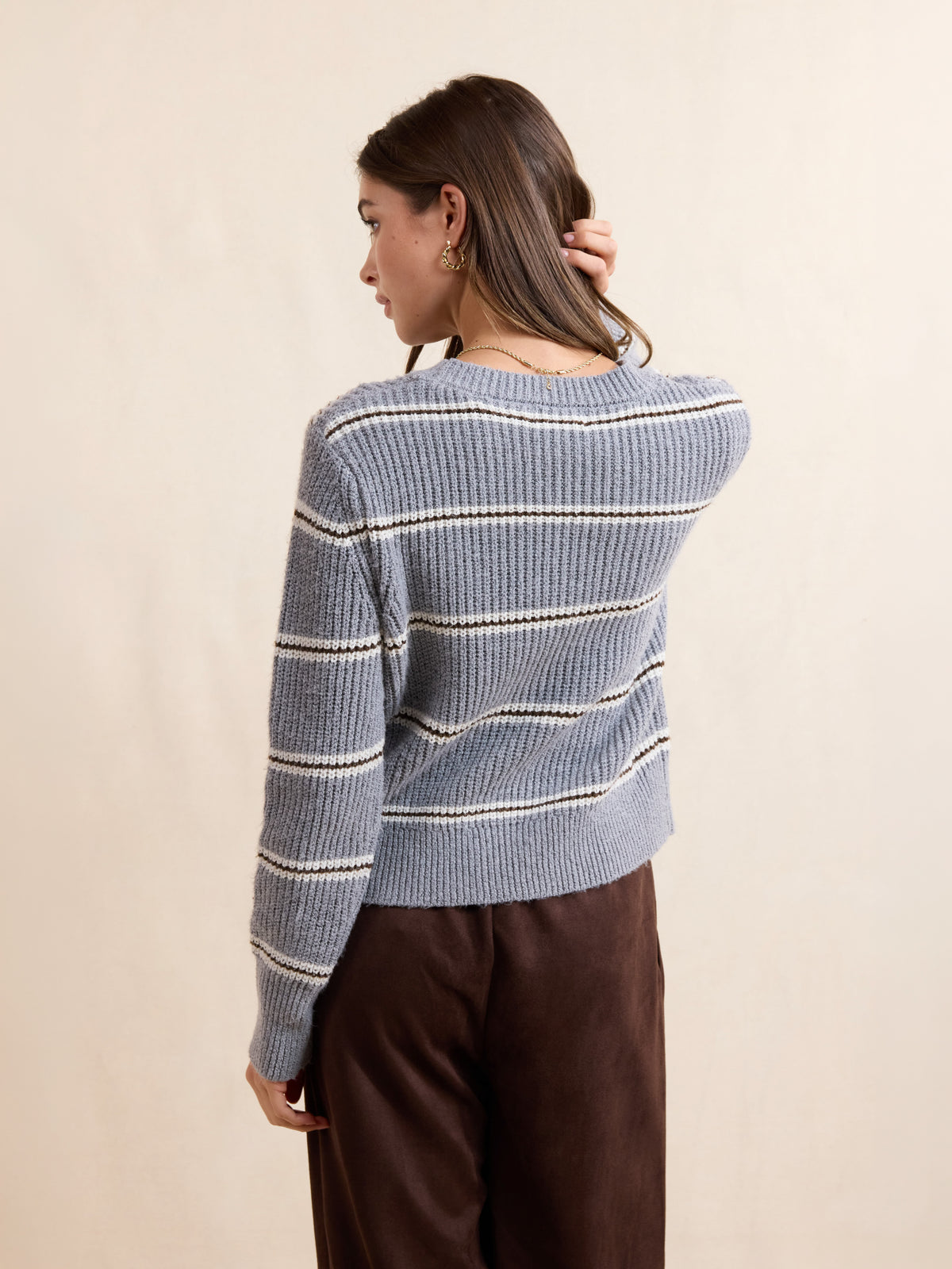 Warm Chai Stripe Sweater - back crop view