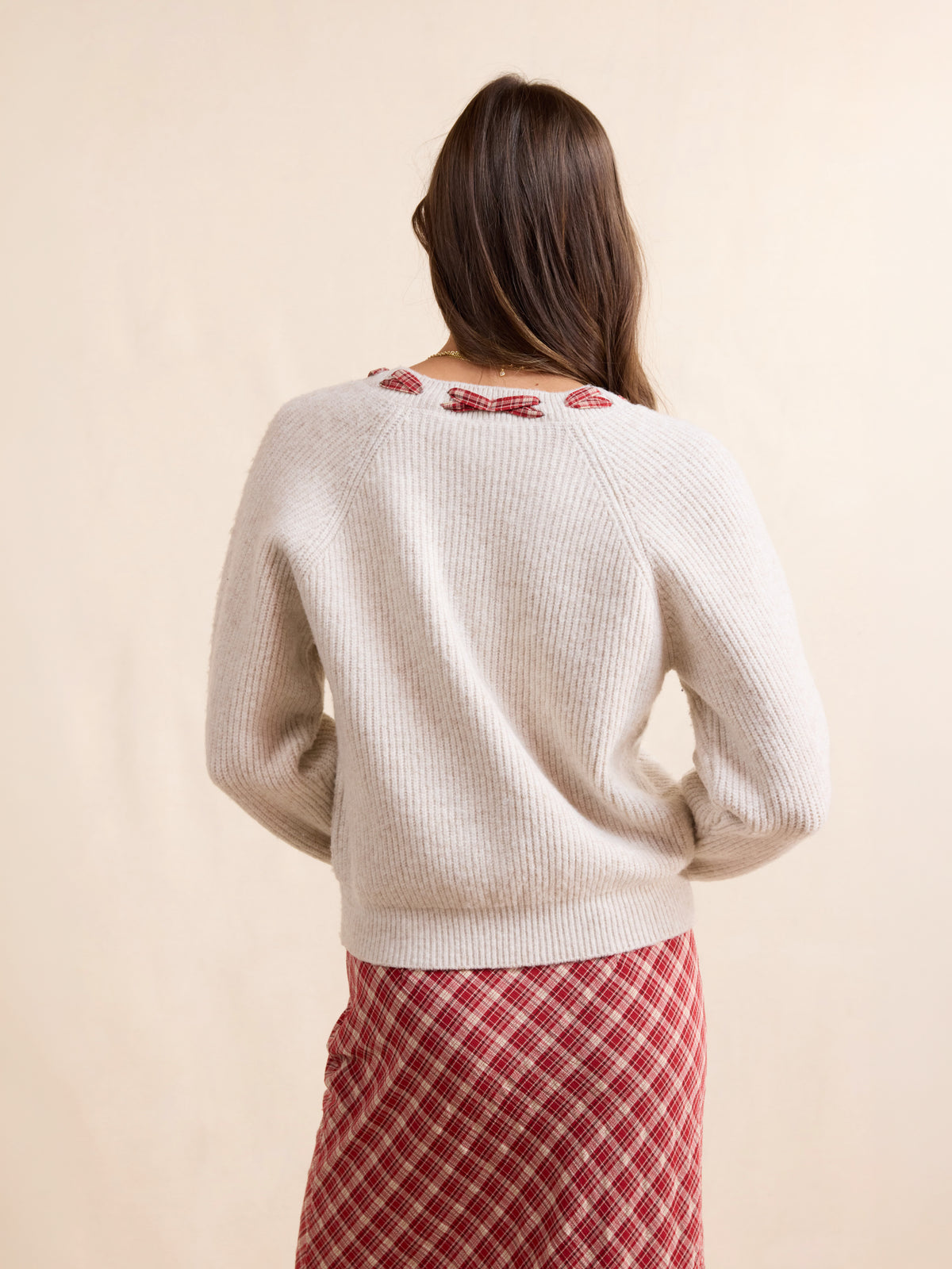 Hostess Plaid Lace Trim Sweater
