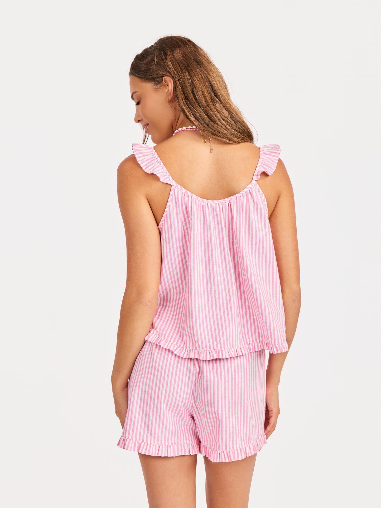 Pink Ivory Jetset Ruffle Top & Shorts Set in Pink Ivory - back view