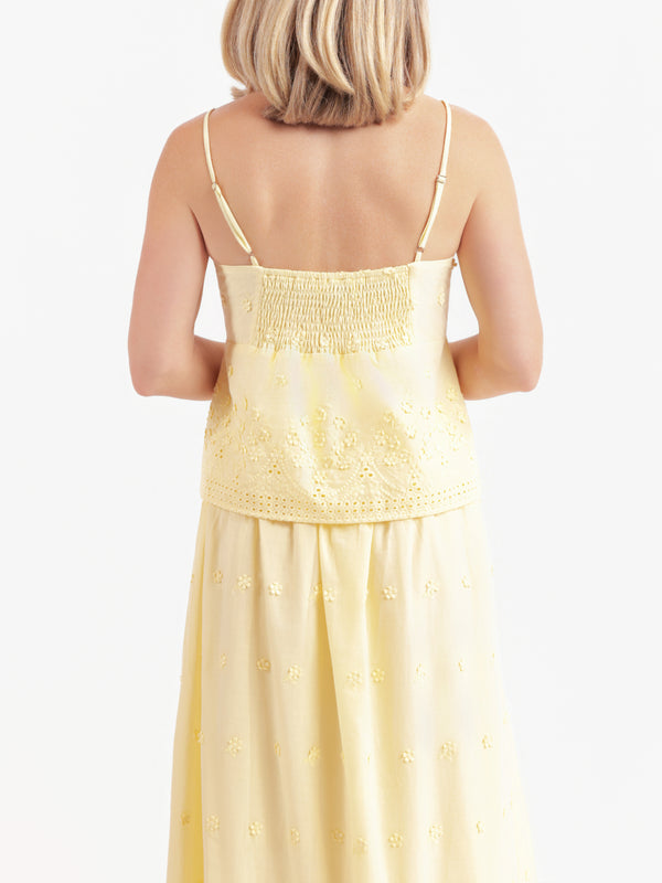 Yellow Beachglass Embroidered Tank in Yellow - back crop view