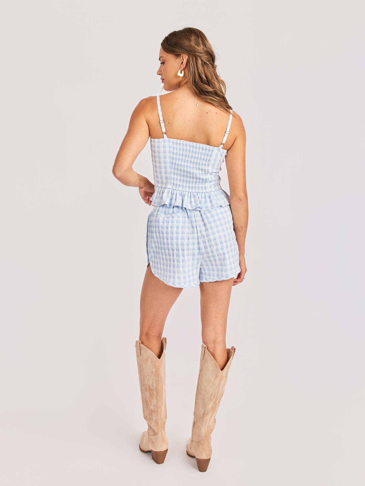 Starlet Gingham Top in Sky Blue - back view