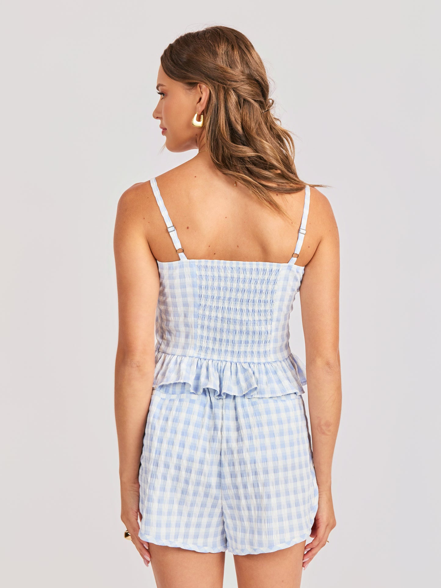 Starlet Gingham Top in Sky Blue - back crop view