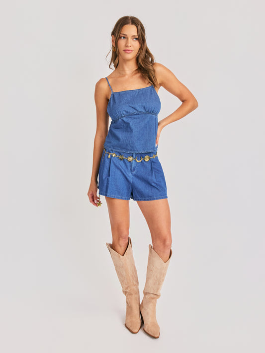 Rango Chambray Tank in Dark Chambray - front view