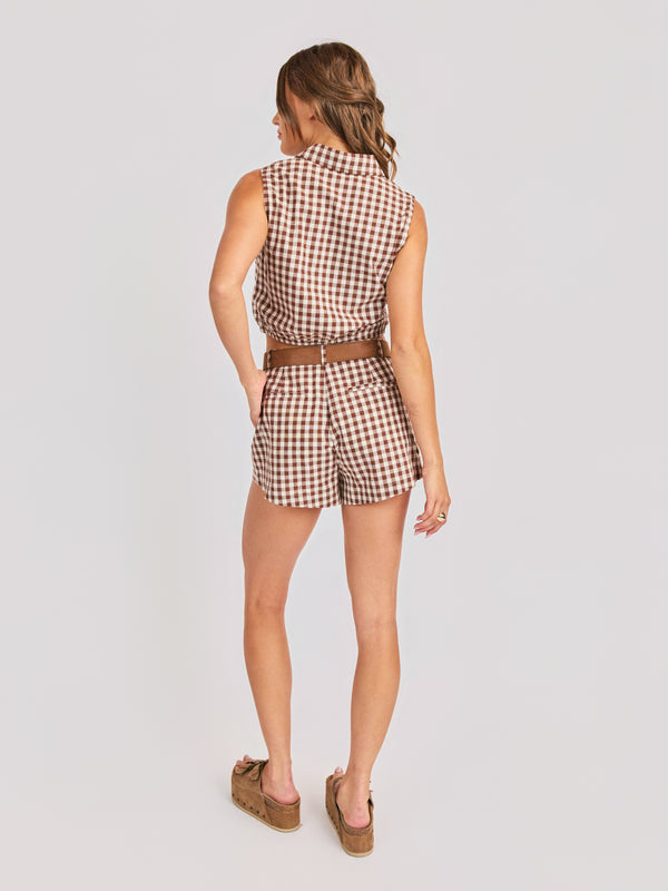 Mustang Gingham Sleeveless Top in Brown - back view