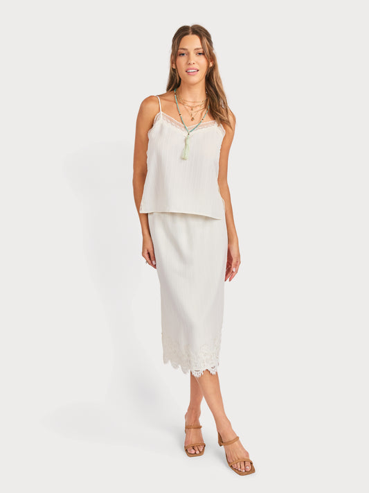 Fawn Lace Trim Cami in Cream - front view