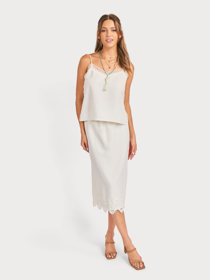 Fawn Lace Trim Cami in Cream - front view