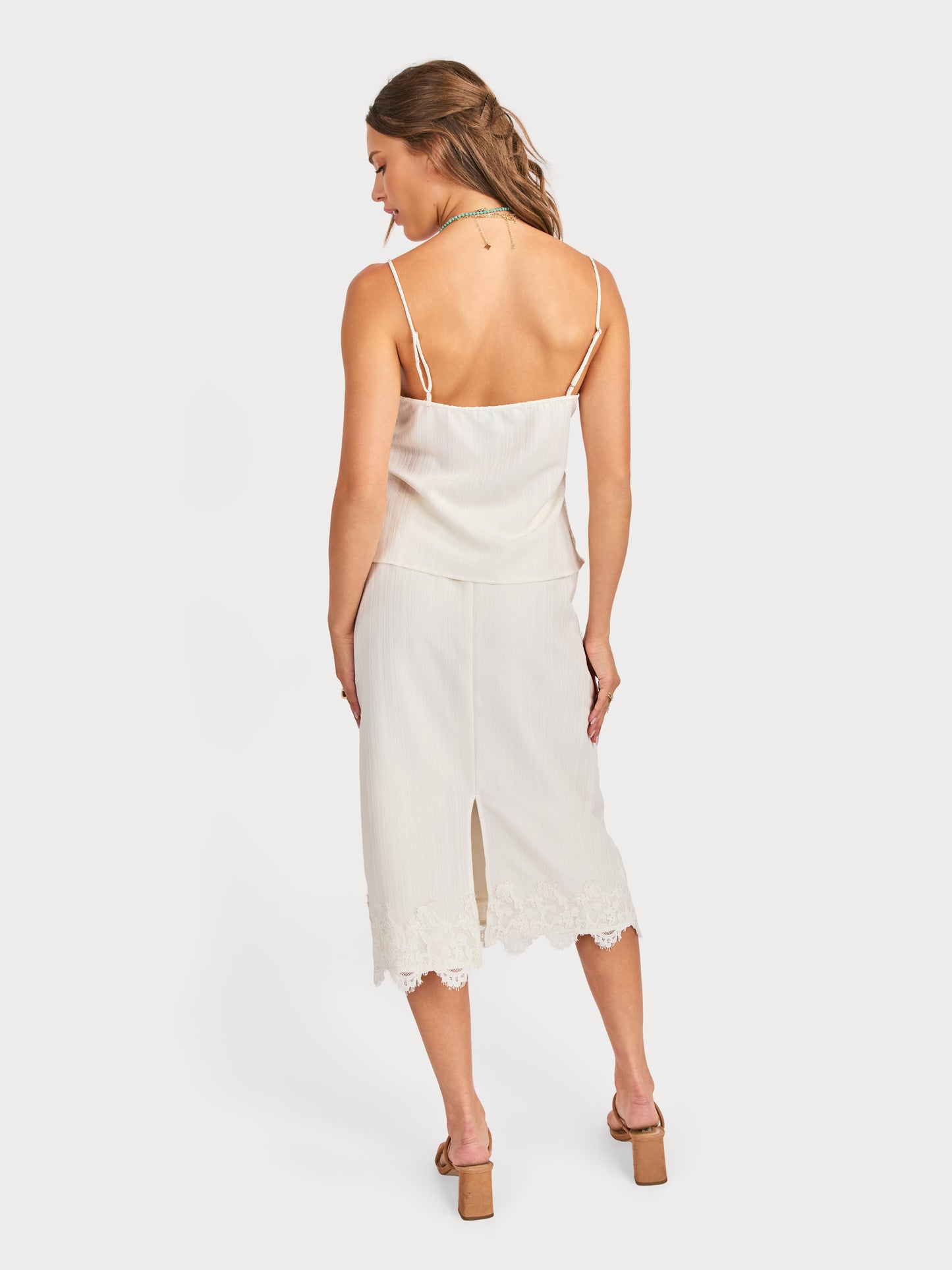 Fawn Lace Trim Cami in Cream - back view