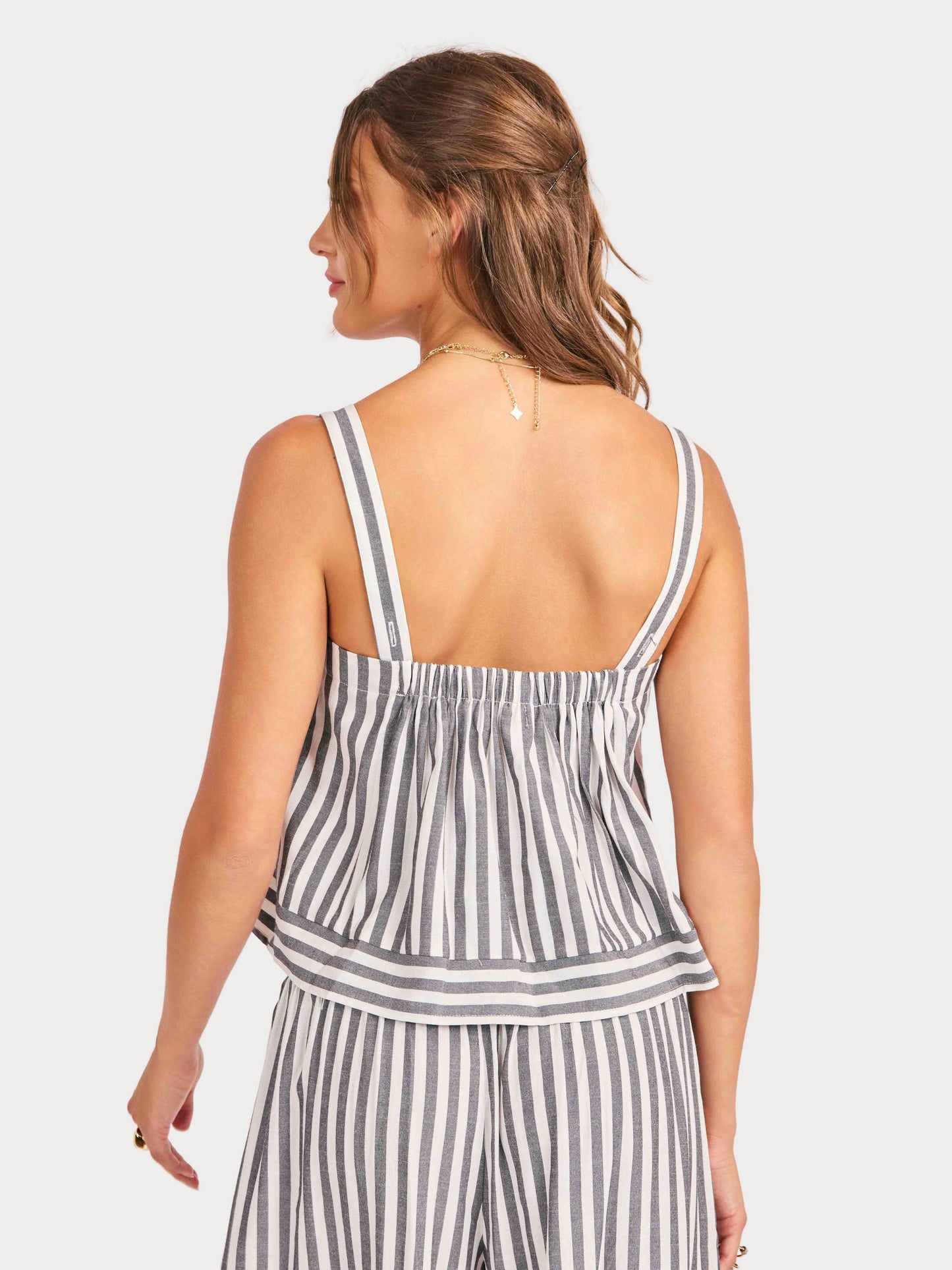 Nomad Stripe Tank in White Black - back crop view