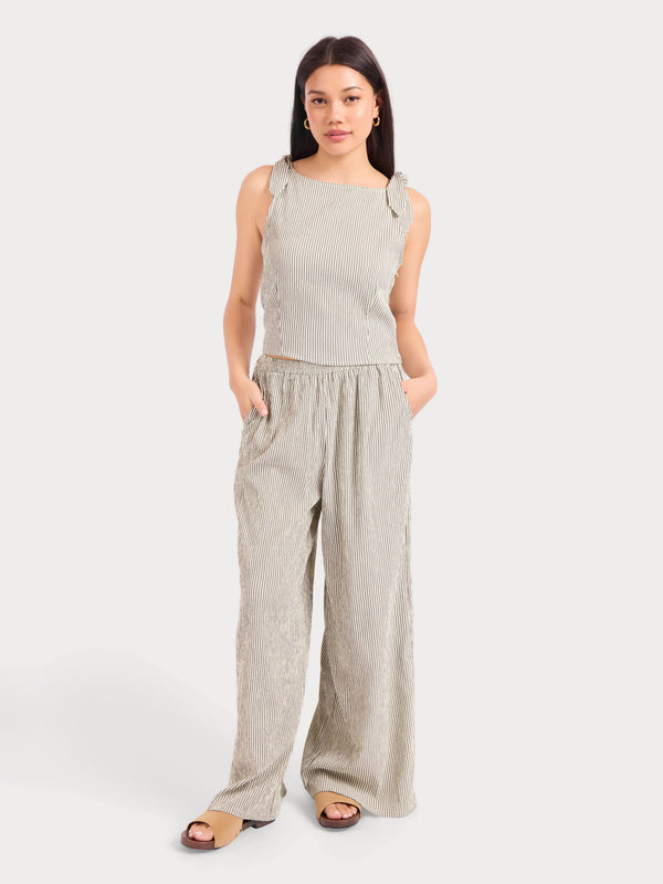 See Me Stripe Pleated Top in Black Cream - front view