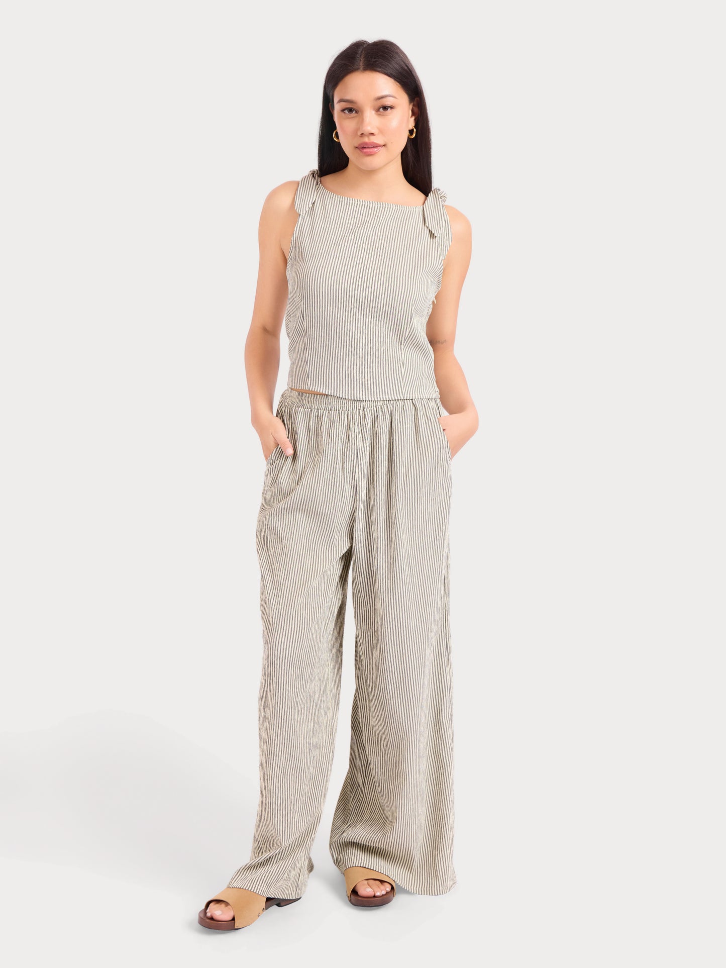 See Me Stripe Pleated Top in Black Cream - front view