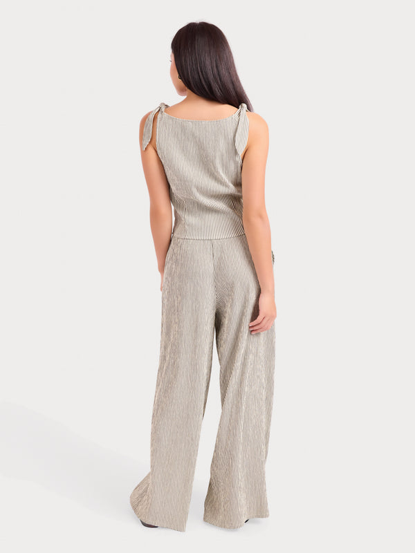 See Me Stripe Pleated Top in Black Cream - back view