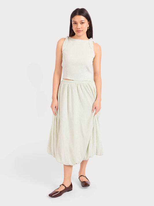 See Me Stripe Pleated Top in Sage Cream - front view