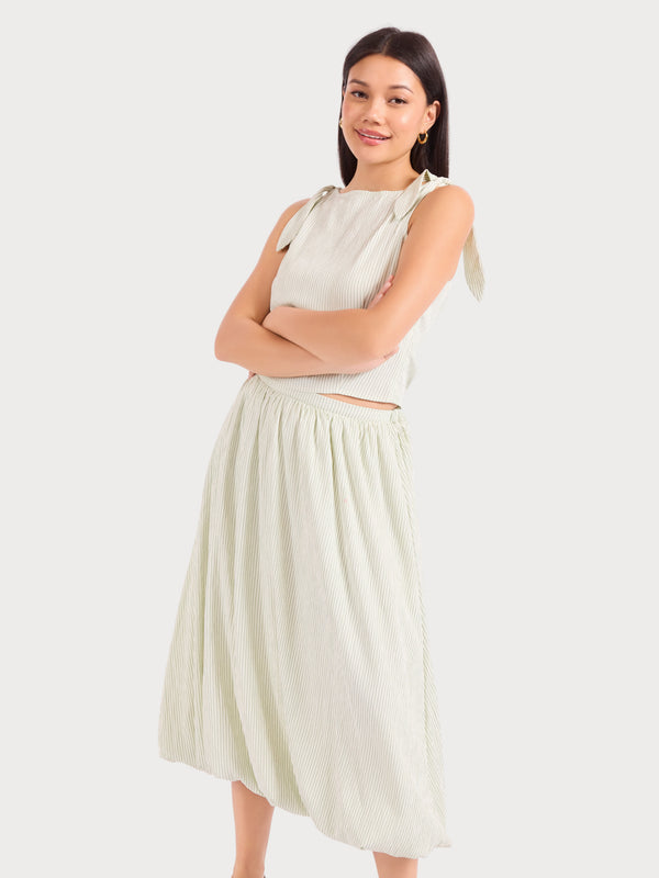 See Me Stripe Pleated Top in Sage Cream - mood image
