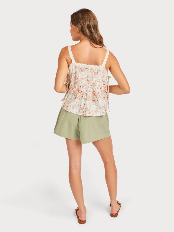 Rosita Pintuck Lace Trim Top in Cream Multi - back view