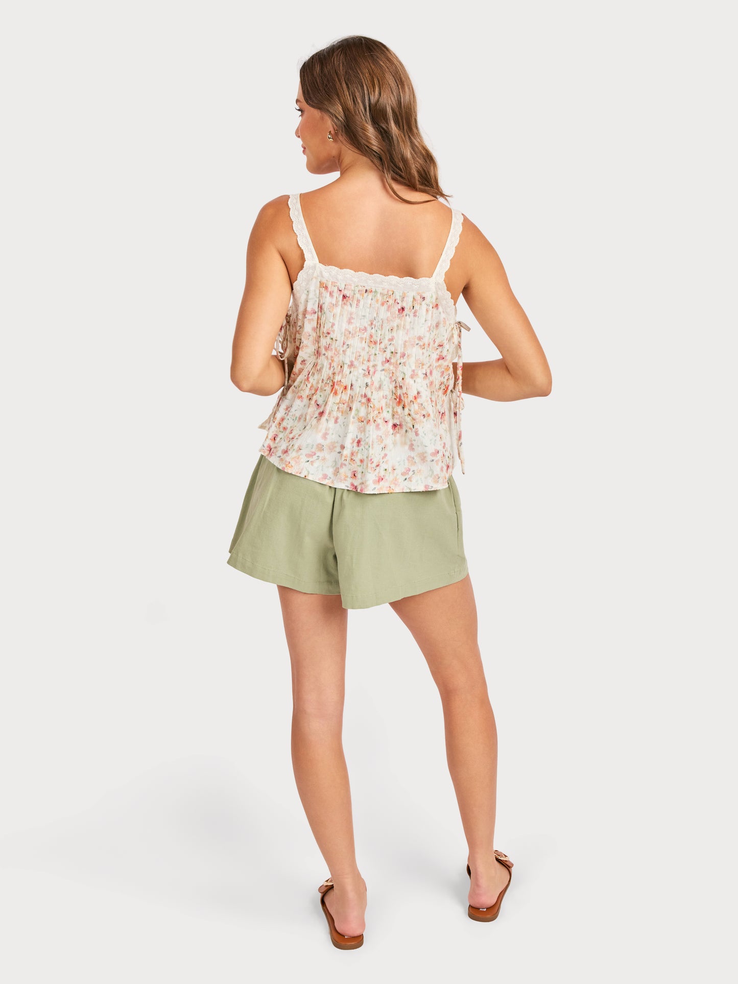 Rosita Pintuck Lace Trim Top in Cream Multi - back view