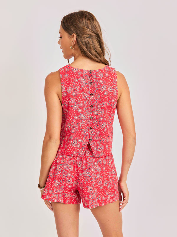 Firecracker Sleeveless Top in Red Multi - back crop view