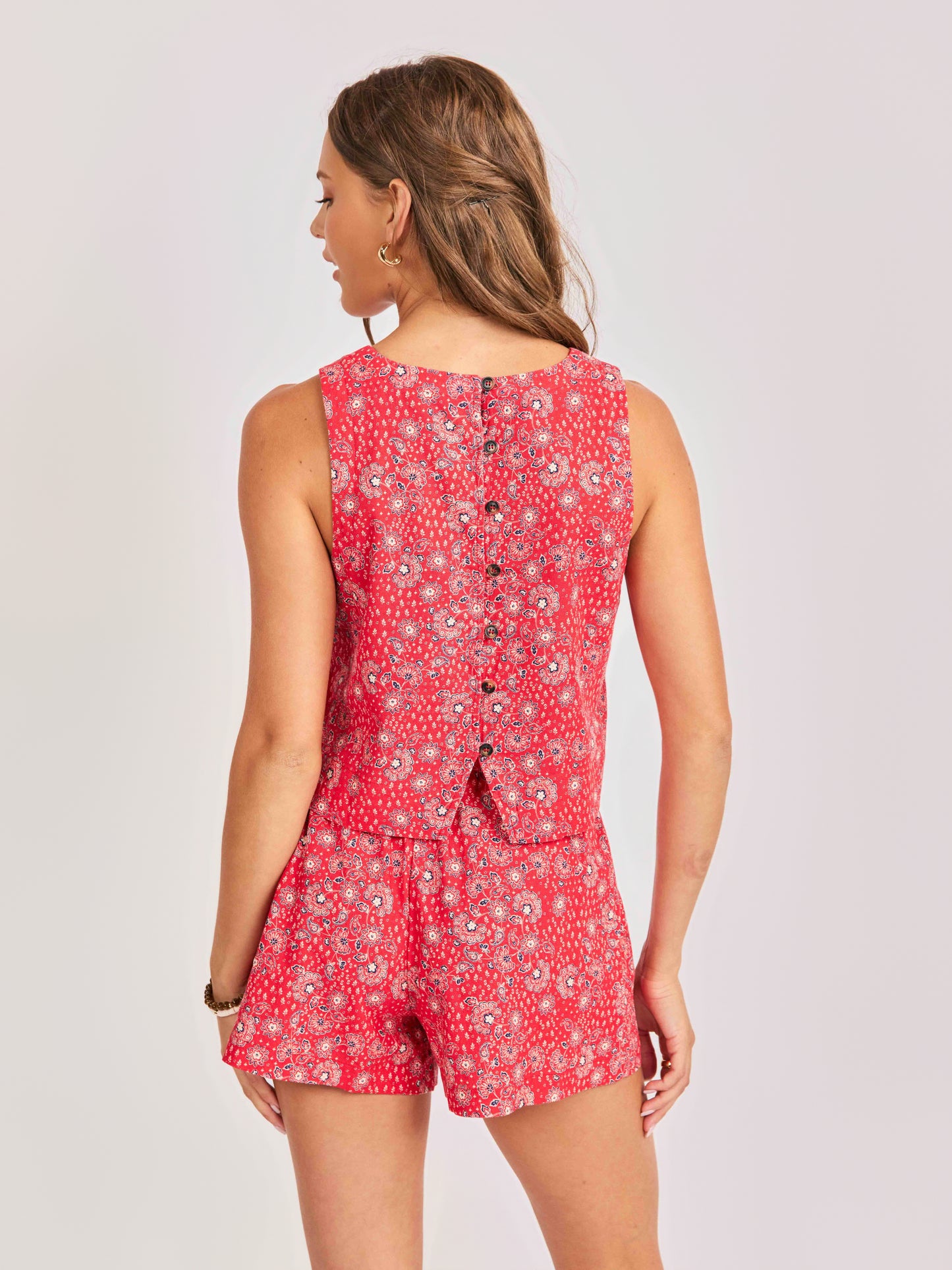 Firecracker Sleeveless Top in Red Multi - back crop view