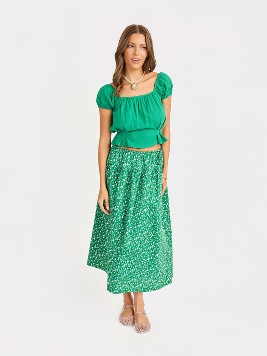 Radiate Cap Sleeved Top in Green - front view