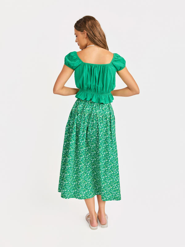 Radiate Cap Sleeved Top in Green - back view