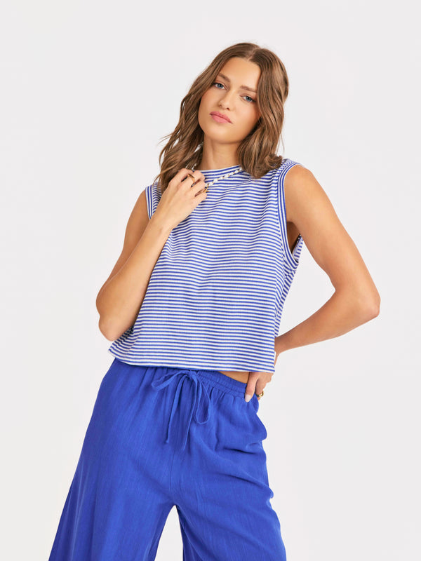 Palma Overlap Back Top in Blue White - mood image