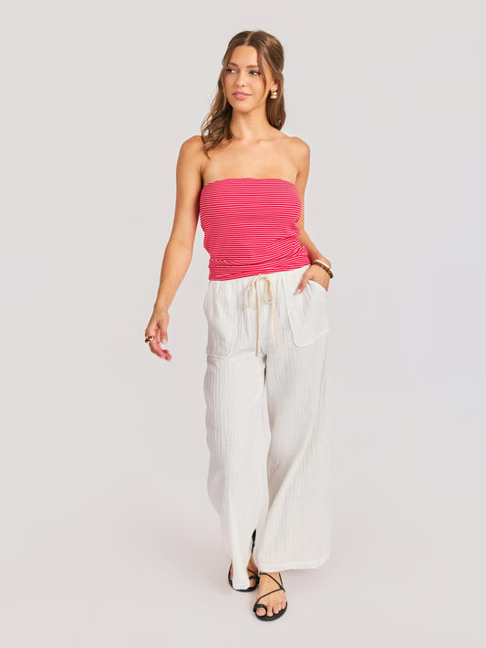 Jukebox Knit Tube Top in Red White - front view