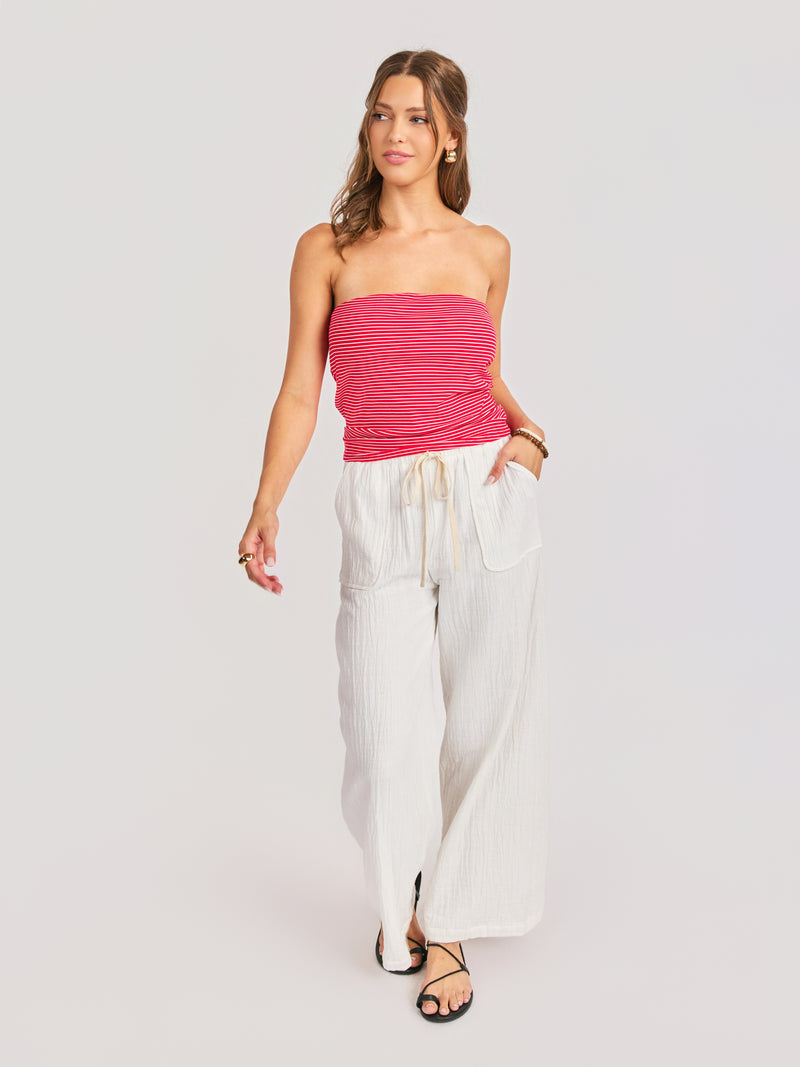 Jukebox Knit Tube Top in Red White - front view