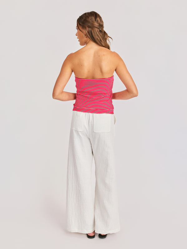 Jukebox Knit Tube Top in Red White - back view
