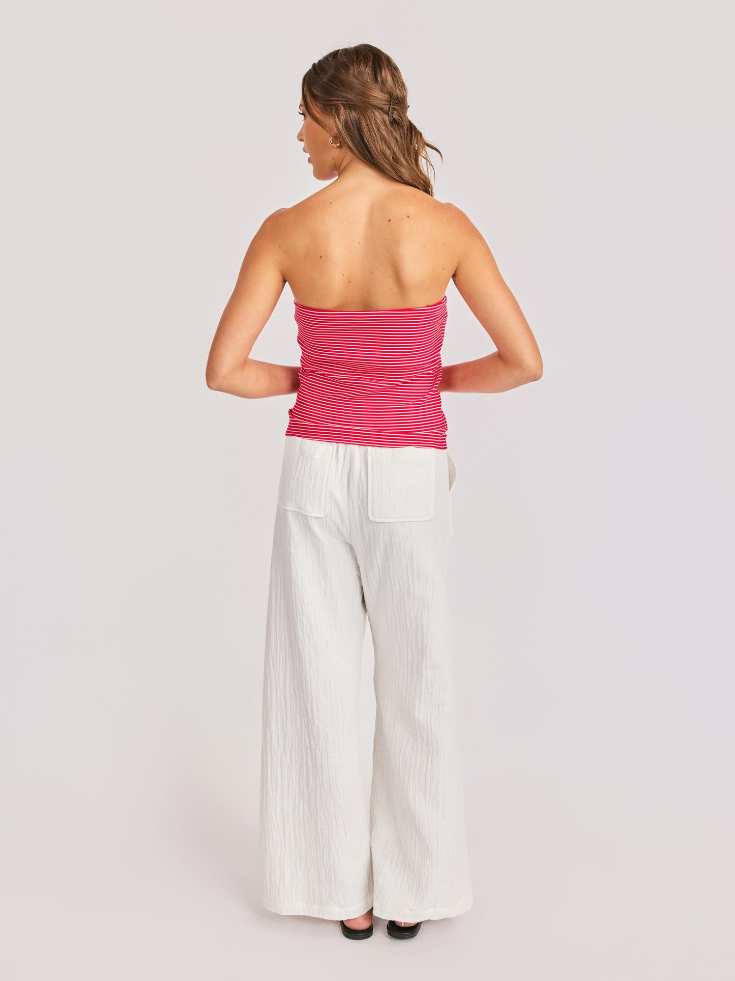 Jukebox Knit Tube Top in Red White - back view