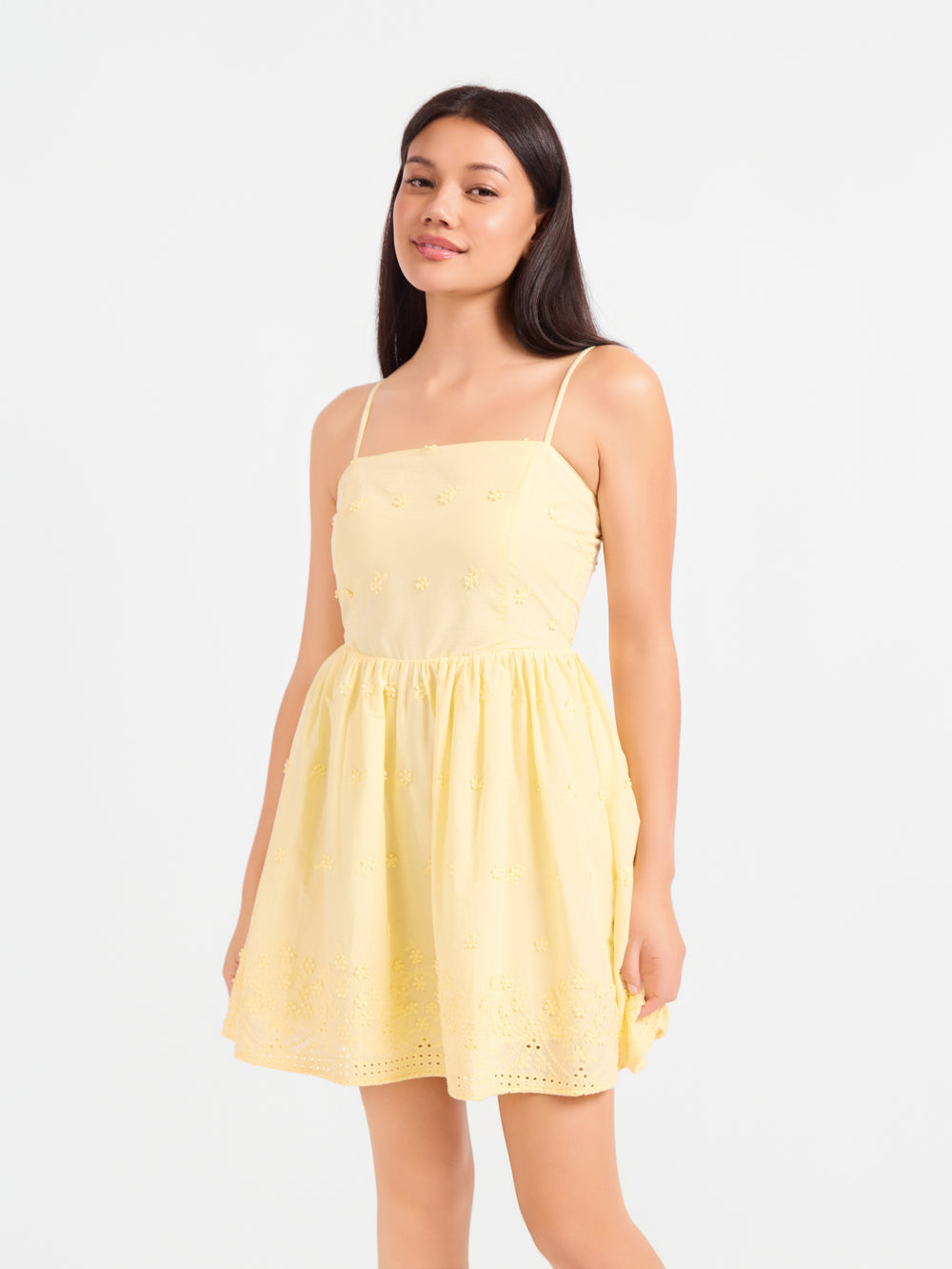 Beachglass Embroidered Mini Dress in Yellow - front crop view