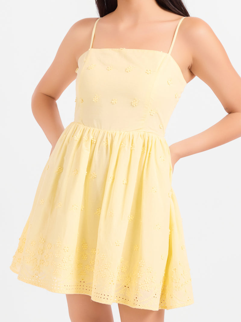 Beachglass Embroidered Mini Dress in Yellow - detail view
