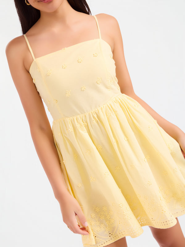 Beachglass Embroidered Mini Dress in Yellow - mood image