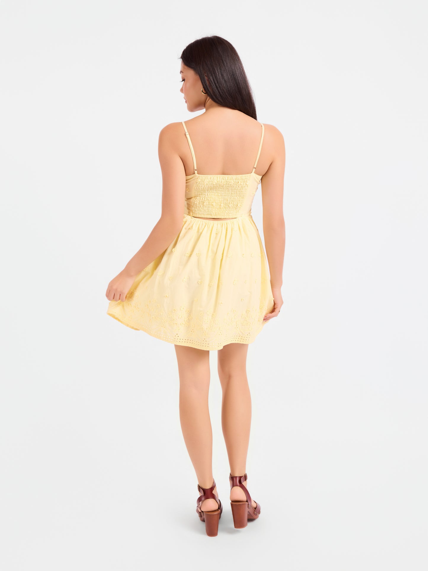 Beachglass Embroidered Mini Dress in Yellow - back view