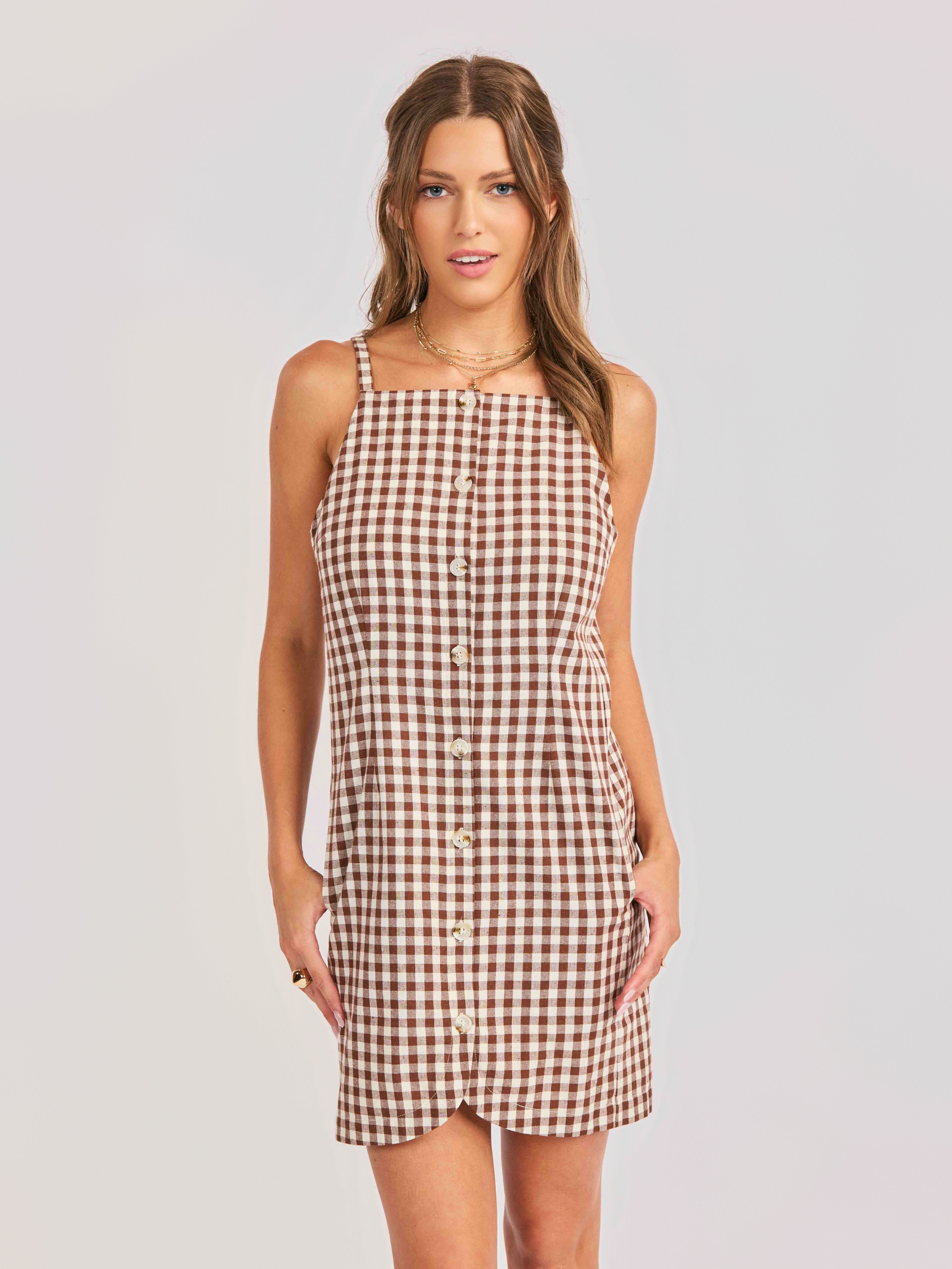 Mustang Gingham Buttoned Mini Dress | Sadie and Sage – Sadie & Sage