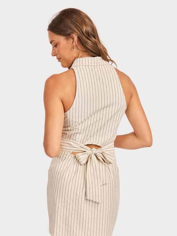 Classic Beauty Mini Dress in Cream Black - back crop view